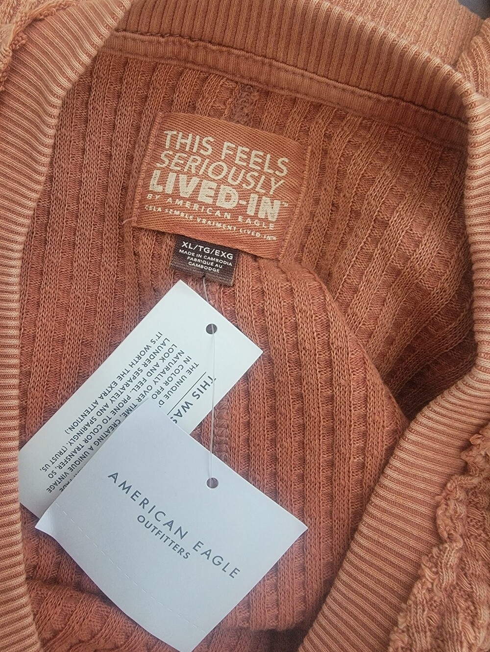 American Eagle Waffle Knit Oversized Orange Pullover Lived In Sweater XL - Picture 5 of 5